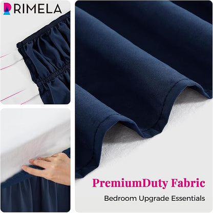 RIMELA Navy Blue Bed Skirt King Size 18 Inch Drop, Elastic Bed Skirting for Bed Base and Frame, Bedding Dust Ruffle Easy to Install, Lightweight Wrap Around Adjustable Bedskirt