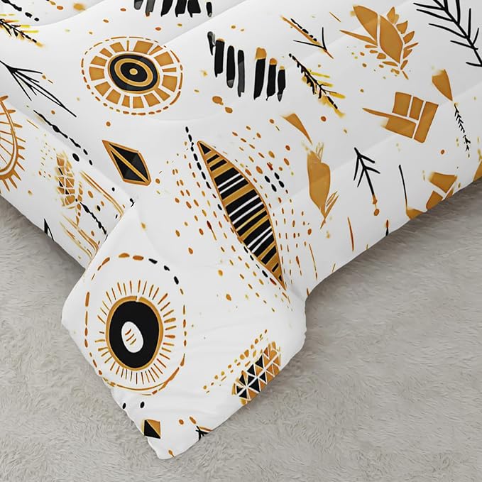 Boho Aztec Comforter Set Twin Yellow Geometry Bedding Sets 3PCS for Kids Teen Adult Room Decor Ultra-Soft Lightweight Microfiber 1 Comforter with 2 Pillowcases