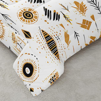 Boho Aztec Comforter Set Queen Yellow Geometry Bedding Sets 3PCS for Kids Teen Adult Room Decor Ultra-Soft Lightweight Microfiber 1 Comforter with 2 Pillowcases