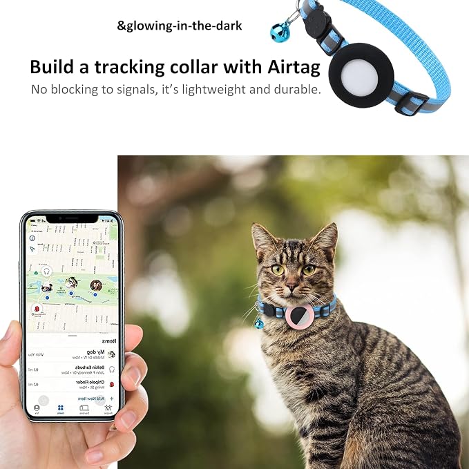 2022 AirTag Cat Collar Holder, Small AirTag Compatible, 2Pack Waterproof Case Cover for Pet Collar Within 3/8 inch (Luminous Pink&Luminous Blue)