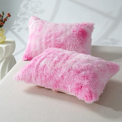 Wajade Faux Fur Plush White Comforter Set Fluffy Fuzzy Shaggy Bedding Set - 3PC Full/Queen Microfiber Soft Warm Quilt Set (Pink, King)