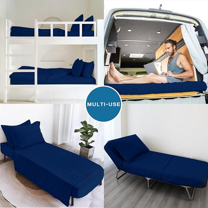 SPRINGSPIRIT Cot Sheets 30" x 75" x 9", 4 Piece Cot Sheet Set (2 Pack), Cot Size Fitted Sheets with Narrow Twin/Camp Bunk/Rvs Bunk/Guest Beds/Trifold Mattress, Navy