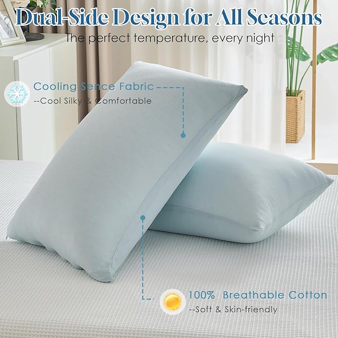 CHOSHOME Cooling Pillow Cases Zipper Pillow Covers Q-Max > 0.45 Zippered Pillowcases for Hot Sleepers, Soft, Breathable, Skin-Friendly, 2 Pack (King, 20"x36", Ice Blue)