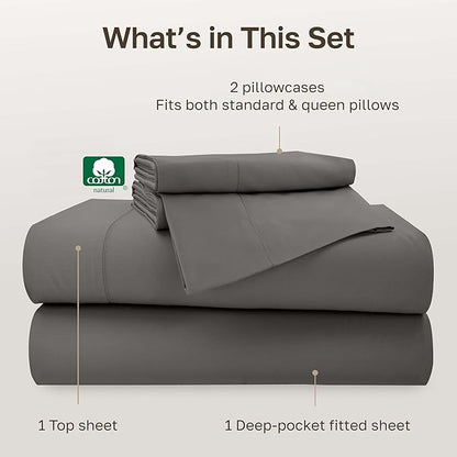 California Design Den - Full Size Sheets Cotton Set, Soft 100% Cotton Sheets Deep Pockets Snug Fit Elastic, 500 Thread Count Sateen, Premium Quality Sheets Set for Home (Dark Grey)
