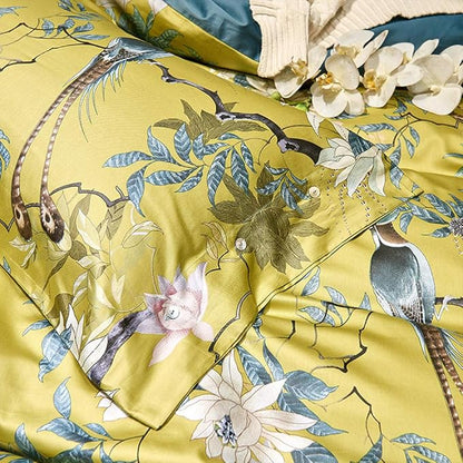 mixinni Duvet Cover California King Size Floral Bird Pattern Cotton Duvet Cover Set with Zipper Closure and Ties for Women and Men, Ultra Soft, Breathable, Easy Care-California King Size