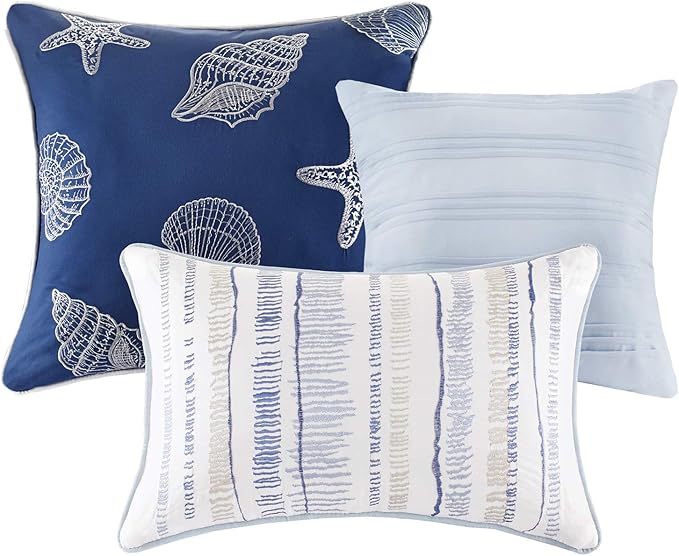 Madison Park Quilt Set Cottage Coastal Design, 6 Piece Set - All Season, Coverlet Bedspread Lightweight Bedding Layer, Shams, Toss Pillows, King/Cal King(104"x94"), Blue/White