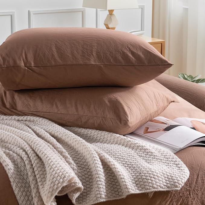 NEXHOME PRO Duvet Cover Set King 100% Washed Cotton Linen-Like Texture, Comfortable & Breathable, Home Bedding Set (No Comforter) 10490N