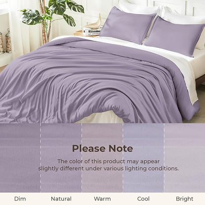 Litanika Grayish Lavender Purple Comforter Set Full Size, 3 Pieces Lightweight Solid Bedding Comforter Set, All Season Fluffy Bed Set (79x90In Comforter & 2 Pillowcases)