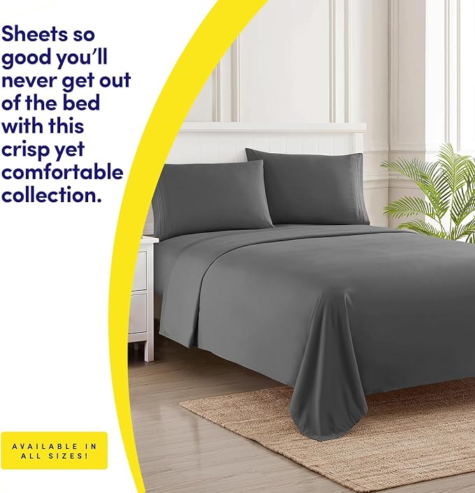 1500 Supreme Collection Extra Soft Split King Sheets Set, Gray - Luxury Bed Sheets Set with Deep Pocket Wrinkle Free Bedding, Over 40 Colors, Split King Size, Gray