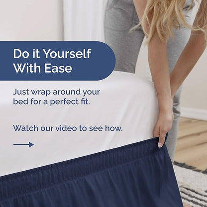 Wrap Around Dust Ruffle Bed Skirt - Navy Blue - Twin/Twin XL Size Beds with 21 Inch Drop - Elastic Strap - Adjustable Pleated Bedskirt with Brushed Fabric and Wrinkle Free - Women, Men, Kids & Teens