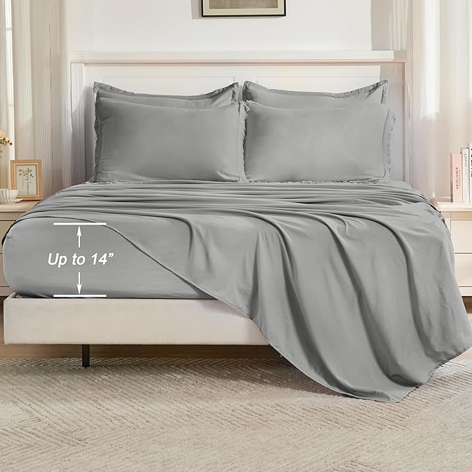 Andency California King Size Comforter Set with Sheets Medium Grey - 7 Pieces Cal King Bed in a Bag Boho Bedding Sets, Bed Set with Comforter, Sheets, Pillowcases & Shams