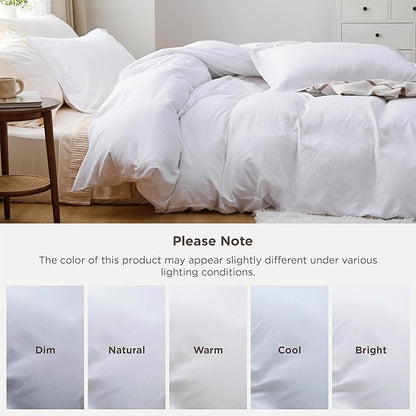 Bedsure Bright White Duvet Cover Twin/Twin XL Size - 2 Pieces Prewashed Polyester Extra Soft Bedding Set, Includes 1 Twin Duvet Cover 68''x90'' with Zipper Closure & 1 Pillow Sham, No Comforter