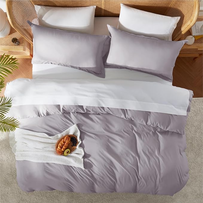 Nestl Twin Duvet Cover Set - Soft Double Brushed Grey Lavender Duvet Cover Twin/Twin XL, 2 Piece, with Button Closure, 1 Duvet Cover 68x90 inches and 1 Pillow Sham