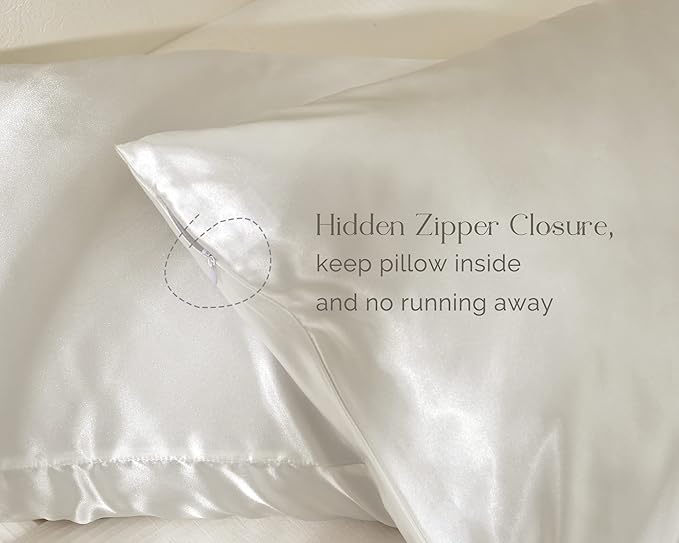 Yanibest Satin Pillowcase, Silk Pillow Cases for Hair and Skin with Zipper, Standard Pillow Cases Set of 2 for 20"x26", Exquisite Packaging for Women Men
