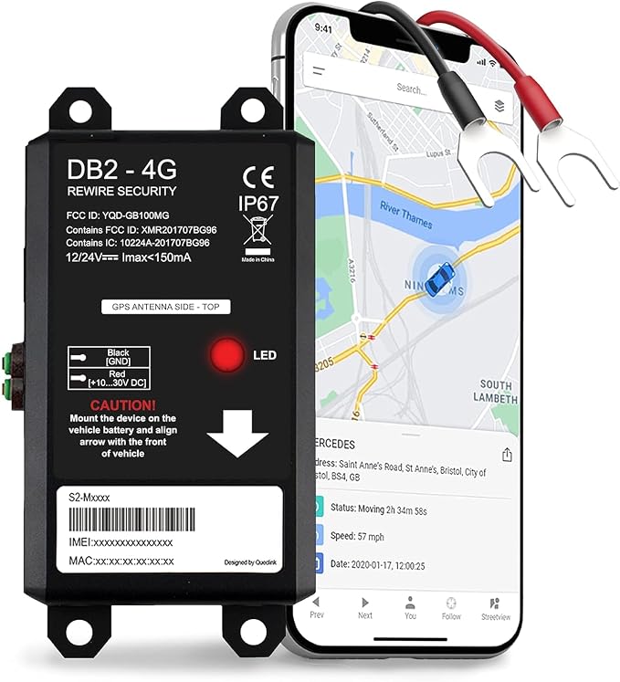 DB2-4G GPS Tracker for Vehicles – Real-Time Vehicle Tracking Device for Car, Van, Motorhome | Easy Battery Install | Live App Tracking | 4G Fleet Tracking | Low Cost Plan | Free Trial
