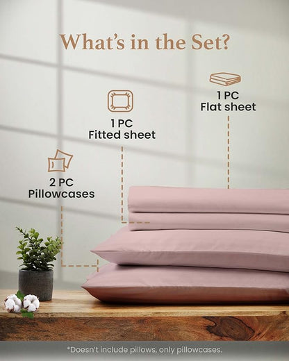 Good Sleep Bedding 1000 TC Queen Sheet Set - 4 Pc Cooling Sheets, 100% Egyptian Cotton Sateen, 16" Deep Pocket, Luxury Hotel Sheets - Blush