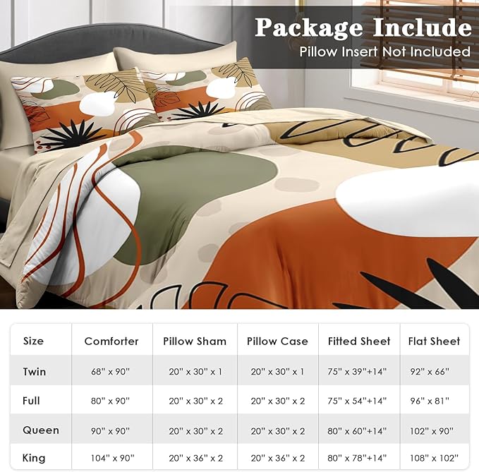 Comforter Set Queen Size, Leaves Flower Summer 7 Pcs Bedding for Kids and Adults, Spring Leaf Floral Bed Sheet Sets with Fitted Sheet 2 Pillowcase & 2 Sham for Bedroom Bed Decor