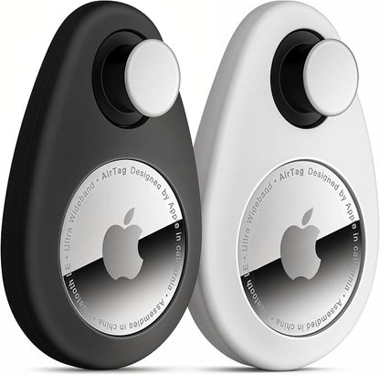 Airtag Holder for Kids Hidden 2 Pack, Air Tag Holder with Magnetic Lock Pin Anti-Removal Tool Required, GPS Tracker Case for Children Elderly Pets Backpack Clothing (Black, White)