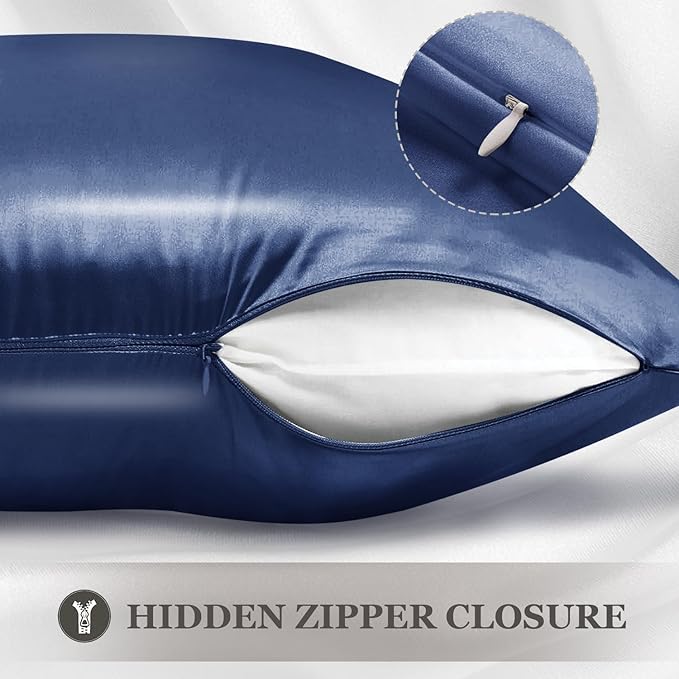 Adubor 100% Silk Pillowcase - Mulberry Silk Pillow Cases, 22 Momme 6A Grade Fibers, Silk Pillow Case for Hair and Skin Health, with Hidden Zipper (Standard 20''×26'', Navy Blue, 1PC)