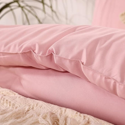 ROSGONIA King Size Comforter Set Pink, 3pcs (1 Boho Pink Comforter & 2 Pillowcases) All Season Bedding Soft Lightweight Bedspread Blanket Quilts
