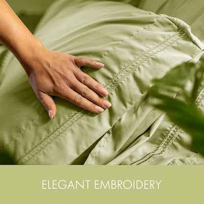 ClevaHome King Size Sheet Set - 6 Piece Soft Breathable Luxury Bed Sheet Set - Shrinkage & Fade Resistant Embroidered Bedding Sheet with Deep Pocket, 2 Extra Pillowcases (King, Leaf Green)