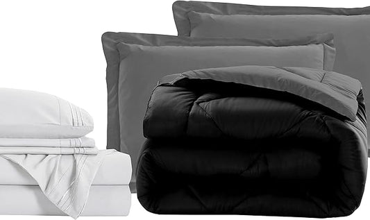 Elegant Comfort 7-Piece Bed-in-a-Bag Comforter & Sheet Set- Luxury 1500 Thread Count 7-Piece Full Size Bed-in-a-Bag, Super Cozy Bed Sheets and Comforter Set, Wrinkle and Stain Resistant, Black/Gray