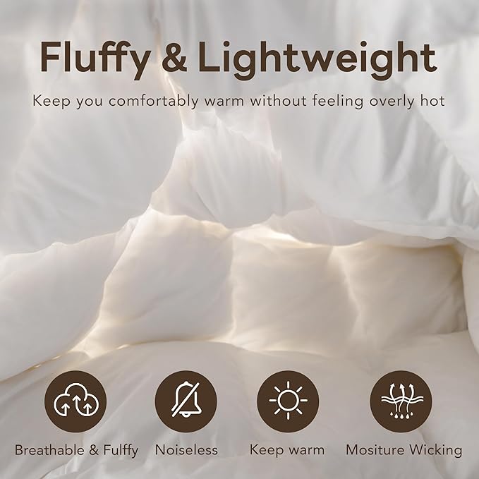 Goose Feather Down Fiber Comforters King Size, Extra Fluffy White Duvet Insert, Ultra-Soft, Breathable, Noiseless, All Season Hotel Luxury Collection Bedding Comforters 106"x90"
