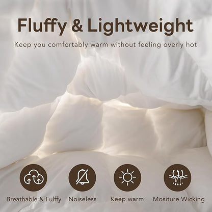 Goose Feather Down Fiber Comforters Full Size, Extra Fluffy White Duvet Insert, Ultra-Soft, Breathable, Noiseless, All Season Hotel Luxury Collection Bedding Comforters 82"x86"