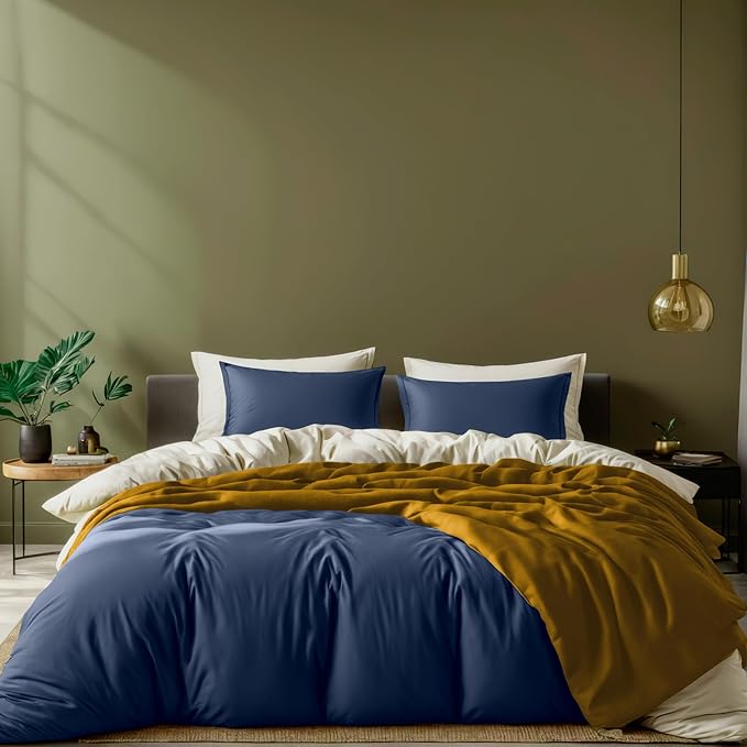 White Classic Navy Duvet Cover Queen Size with Zipper, Microfiber Duvet Cover Set of 1 Down Comforter Cover with 2 Pillow Shams | Comforter Not Included