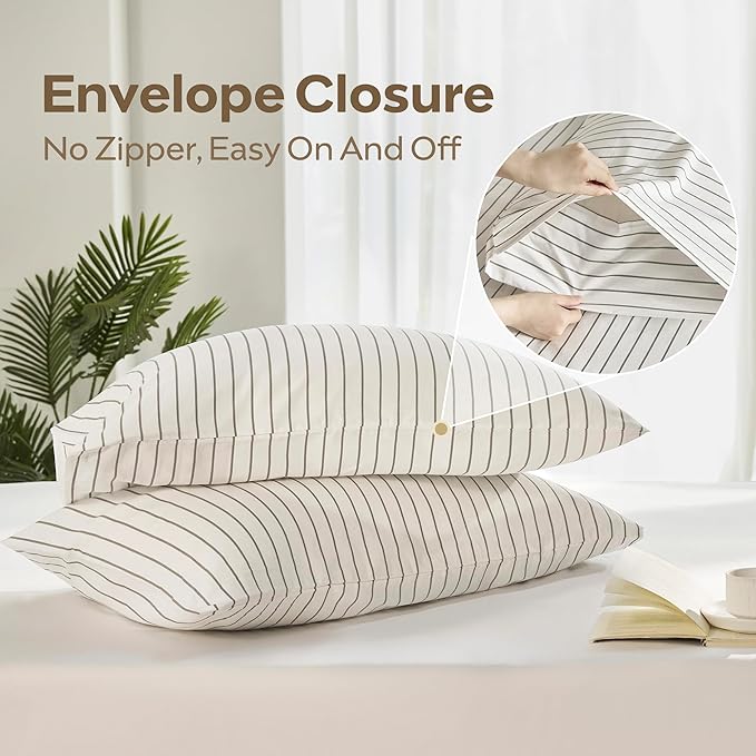 JELLYMONI Striped Duvet Cover Set - Twin Size 100% Cotton - 2PCS White & Grey Vertical Stripes Bedding - Hidden Zipper Closure & 8 Corner Ties - Breathable Comforter Cover for Bedroom