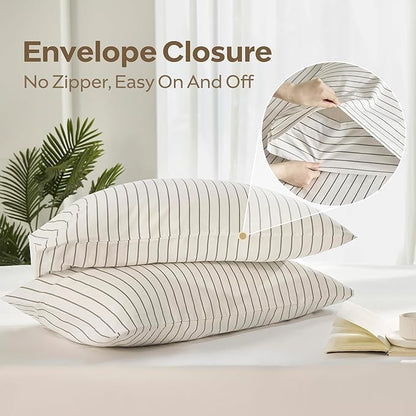 JELLYMONI Striped Duvet Cover Set - Full Size 100% Cotton - 3PCS White & Grey Vertical Stripes Bedding - Hidden Zipper Closure & 8 Corner Ties - Breathable Comforter Cover for Bedroom