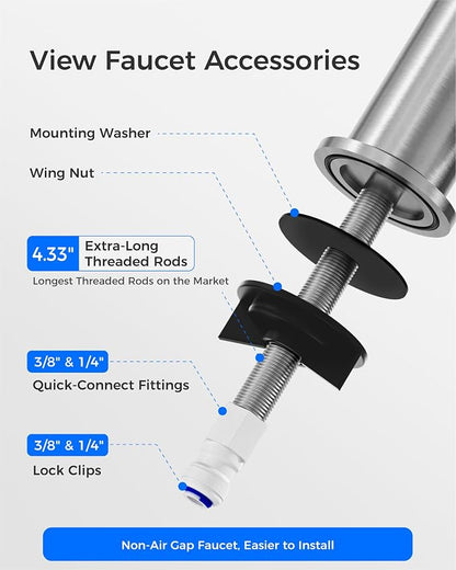 Waterdrop G2FCT-BN Drinking Water Faucet, NSF/ANSI 372 Certified, Brushed | RO Water Filter Faucet for Kitchen Bar Sink, Lead-Free, 304 Stainless Steel, Single Handle, 360° Swivel Spout