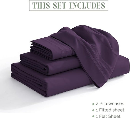 Elegant Comfort Luxurious 1500 Premium Hotel Quality Microfiber 4-Piece Sheet Set, 18-24 Inches Deep - Extra Deep Pocket Sheets - Ultra Soft 4PC Deep Pocket Sheets, King, Eggplant-Purple