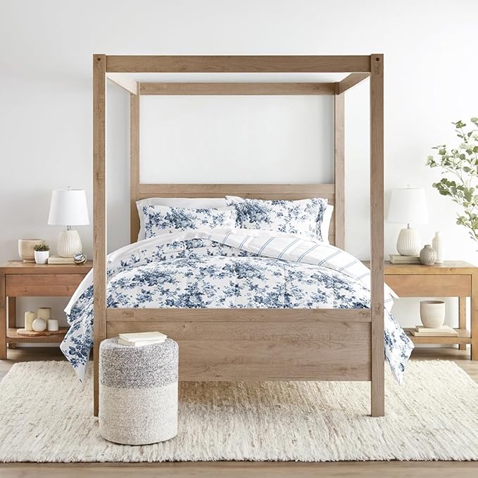 LINENS & HUTCH Comforter Set Patterned Microfiber All Season Down-Alternative Ultra Soft Bedding in Cabbage Rose Stripe - Full/Queen Cabbage Rose Stripe Stone