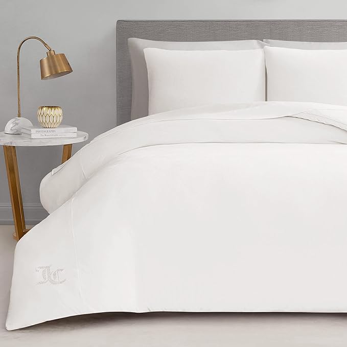 Juicy Couture Angel White Velour Full/Queen Comforter Set - 3 Piece Luxury Bedding Ensemble