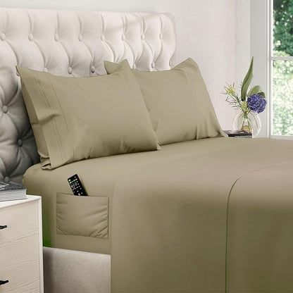 DREAMCARE King Size Sheets Set – 4 pcs Super Soft & Lightweight Cooling Sheets – up to 21” Deep Pocket King Sheet Set – Hotel Luxury Sheets & Pillowcases 100% Microfiber with Side Pocket Eucalyptus
