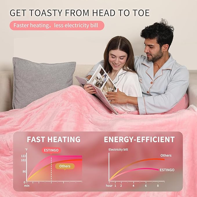ESTINGO Electric Heating Blanket King Size, Heated Electric Blanket with 5 Heating Levels & 10 Hours Auto Off, Machine Washable Plush Heated Blanket 100" x 90", Pale Pink
