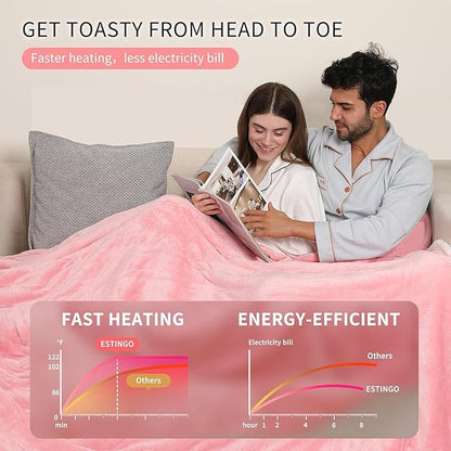 ESTINGO Electric Heating Blanket King Size, Heated Electric Blanket with 5 Heating Levels & 10 Hours Auto Off, Machine Washable Plush Heated Blanket 100" x 90", Pale Pink