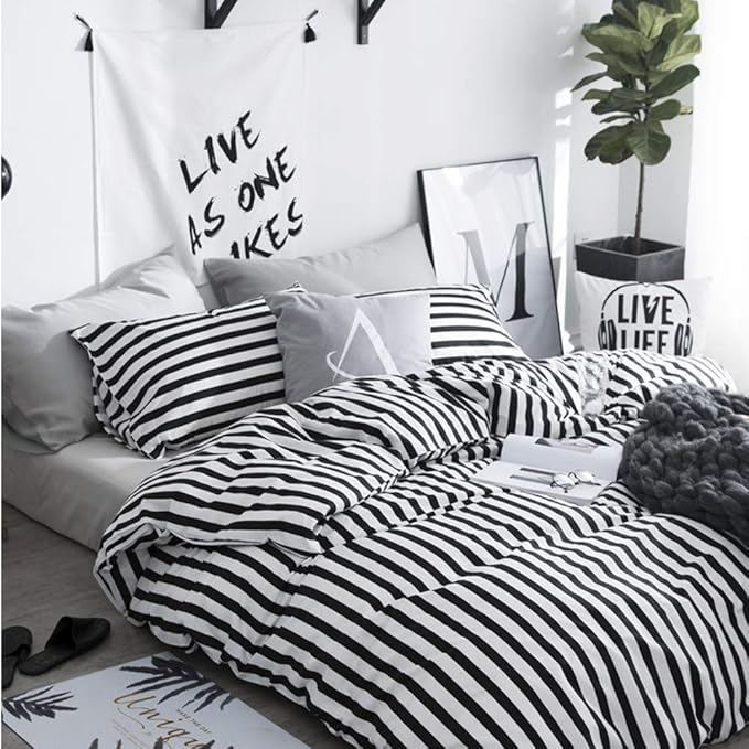CLOTHKNOW Striped Twin/Twin XL Comforter Set Black and White Bedding Comforter Sets Farmhouse Comforter Soft Ticking Bedding