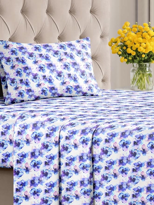 Floral Sheets - Flower Print Bed Sheet Set - 1 Flat, 1 Fitted & 1 Pillowcase w/ Deep Pockets - Comfy, Cozy, Wrinkle & Fade Free - Boho Botanical Bedding - Soft, Breathable & Cooling - Twin XL Size Set