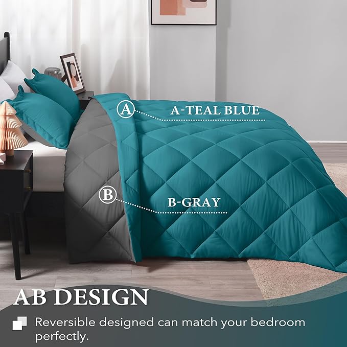 downluxe California King Comforter Set - Ocean and Grey Cal King Comforter Set, Soft Bedding Sets for All Seasons - 3 Pieces - 1 Comforter (104"x96") and 2 Pillow Shams(20"x36")