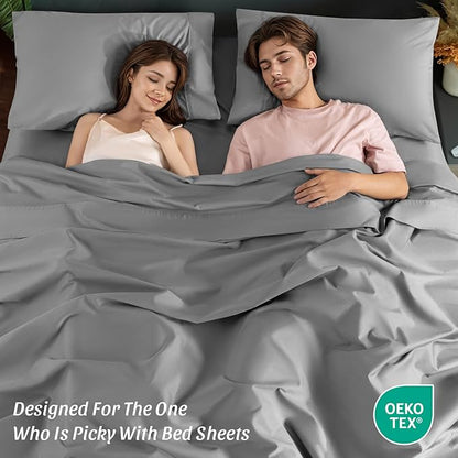 100% Egyptian Cotton Sheets 1200 Thread Count King Size Bedding Sets 4 Pcs, Fitted Sheet Up to 16" Deep Breathable All Seasons (King, Grey)