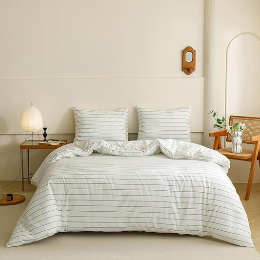 KAREVER White Black Stripes Comforter Twin Striped Bedding Set 3 PCs Comforter Set Twin Size Comforter (68x90 Inches) with 2 Pillowcases (26x26 inches)