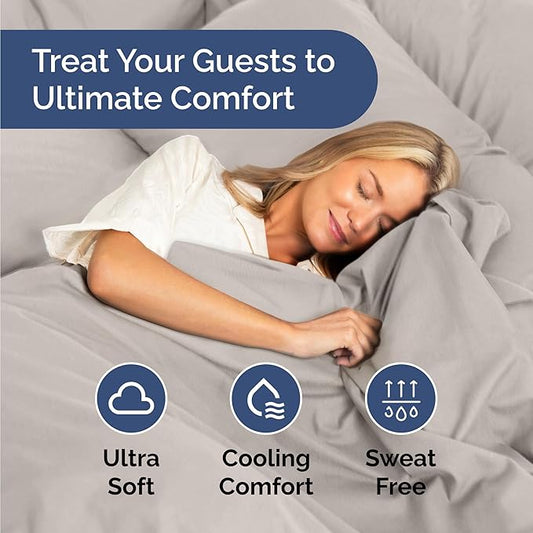 Bulk Case Pack of 16 Sheet Sets - (16) Complete Sheet Sets - Bulk Twin XL Bedding - Wholesale Case Pack for Hotels & Airbnbs - Deep Pocket & Wrinkle Free - Cooling & Breathable - Twin XL, Light Grey
