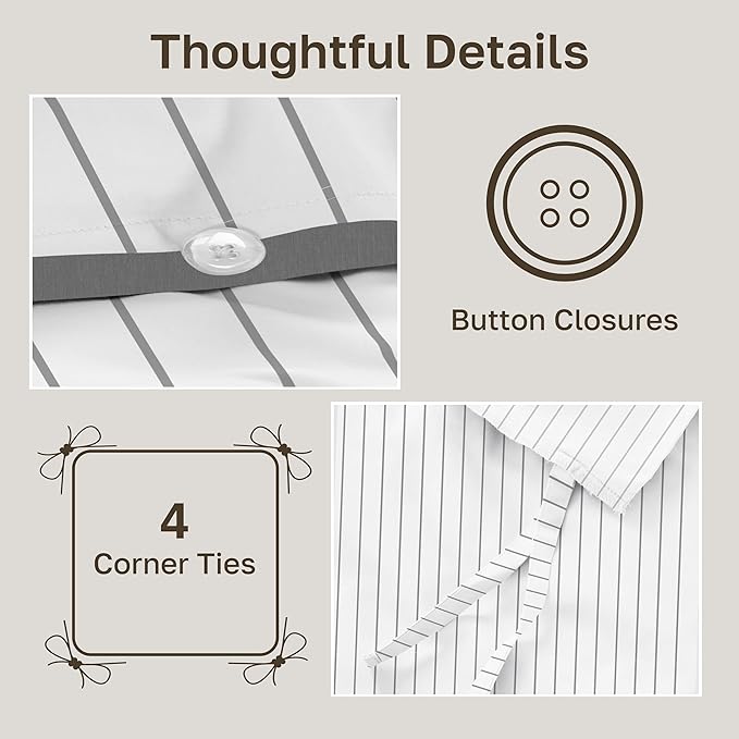 California Design Den Printed 100% Cotton King Duvet Cover Set - 400 Thread Count Sateen, Printed Bedding Set with Button Closure and Corner Ties (3 Piece, Pinstripe Print)