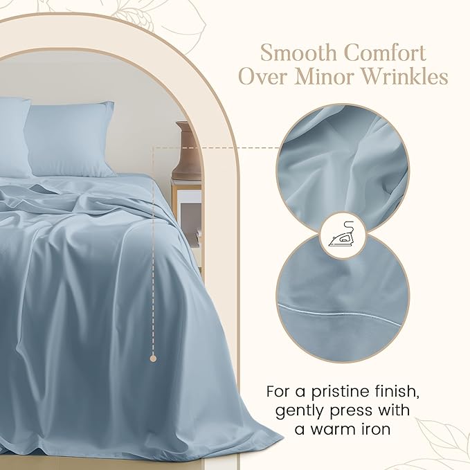 100% Egyptian Cotton Sheets For King Size Bed, 800 Thread Count Sateen Weave, 15" Deep Pocket King Sheet Set, Sheet & Pillowcase Sets, No Pill, Soft & Comfy Naturally Cool & Breathable - French Blue