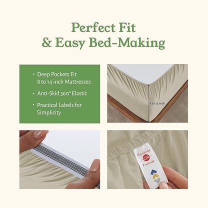 California Design Den Soft 100% Organic Cotton Sheets Twin XL Size Set - Crisp Percale Sheets with Deep Pockets, Breathable and Durable Bedding Set - Warm Taupe