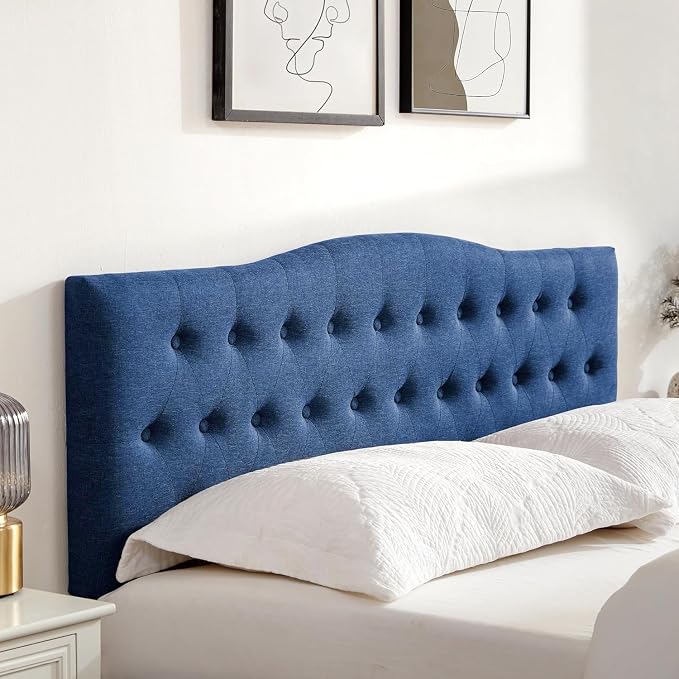 Tufted Headboard Queen Size, Solid Wood Adjustable Height Head Board, Blue | Upholstered Queen Headboard Only with Durable Solid Wood Legs, Adjustable Height 37-51 in, Fabric Button Diamond HeadBoards