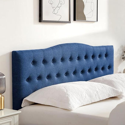 Tufted Headboard King Size, Solid Wood Adjustable Height Head Board, Blue | Upholstered King Headboard Only with Durable Solid Wood Legs, Adjustable Height 37-51 in, Fabric Button Diamond HeadBoards
