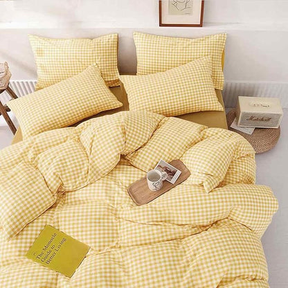 ETDIFFE Yellow Comforter Set Queen Size, 3 Piece Farmhouse Gingham Grid Bed Set - Soft and Lightweight Buffalo Checkered Plaid Microfiber Down Alternative Comforter (90x90)